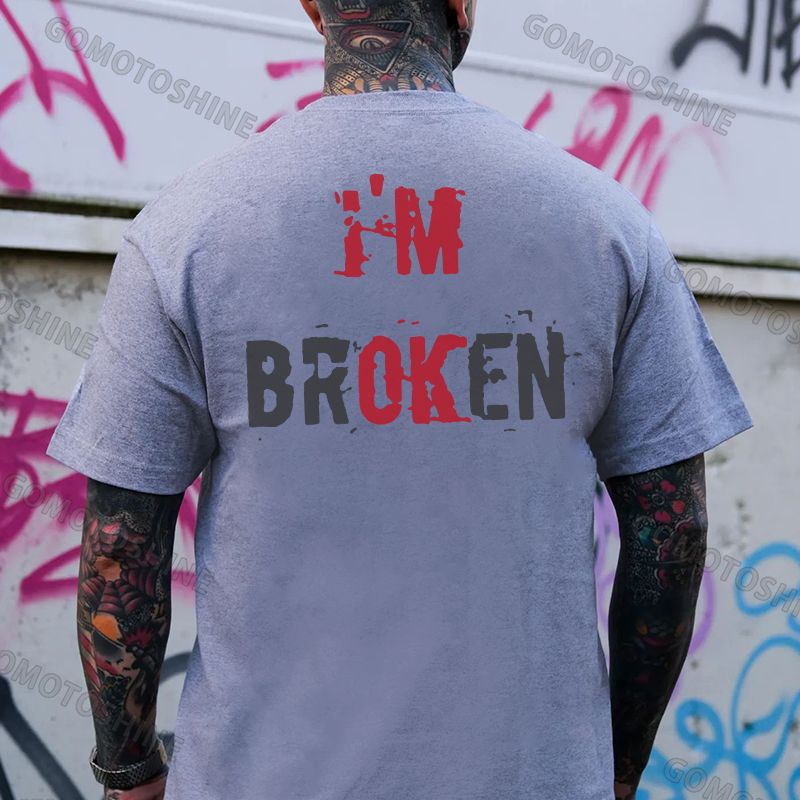 I’M BROKEN Letters Graphic Casual Simple White and Black Print T-shirt