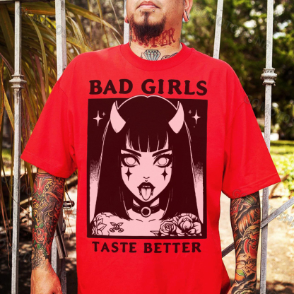 BAD GIRLS TASTE BETTER Devil Girl Print Men's T-Shirt