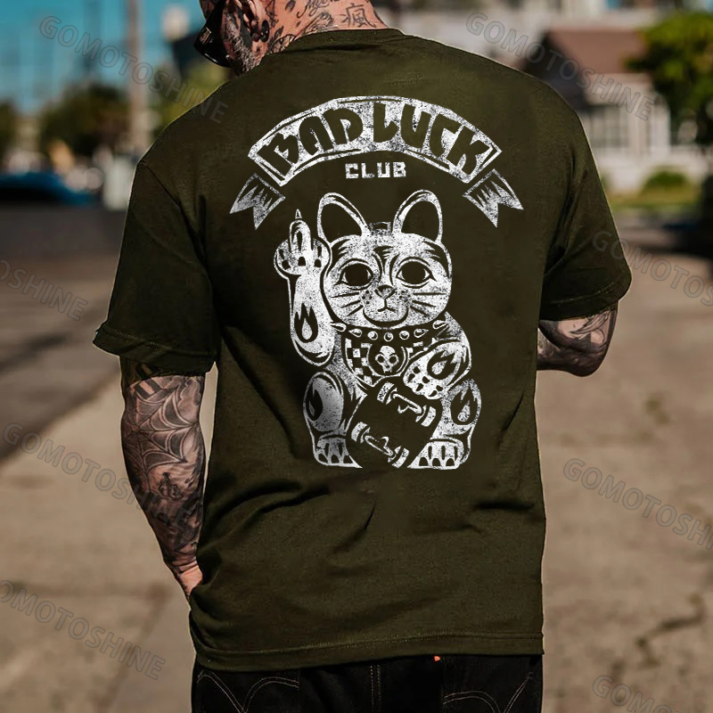 BAD LUCK CLUB Lucky Cat Print Men's T-Shirt