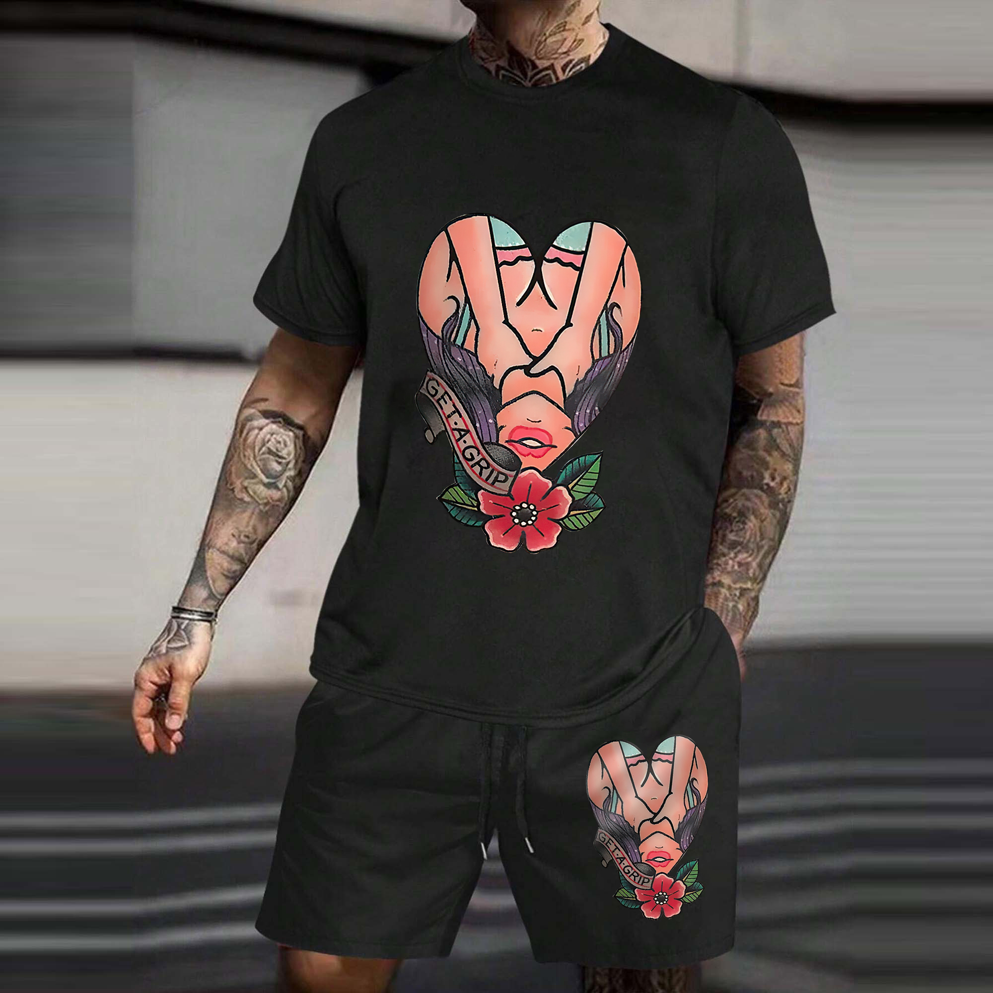 GET A GRIP Sexy Lady With Flower Print Men's Suit