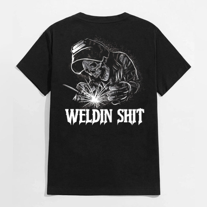WELDING SHIT Evil Skull Graphic Black Print T-Shirt