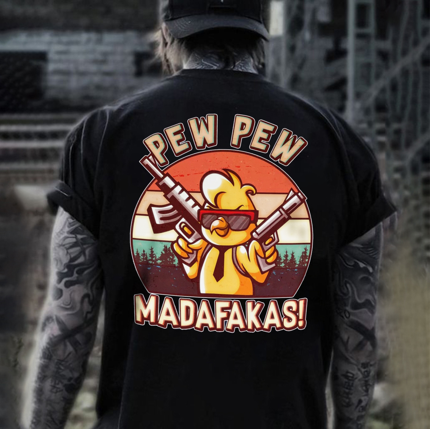 PEW PEW MADAFAKAS Yellow Duck Print Men's T-shirt