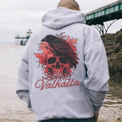 SEE US IN VALHALLA Crow&Skull Print Men's Hoodie