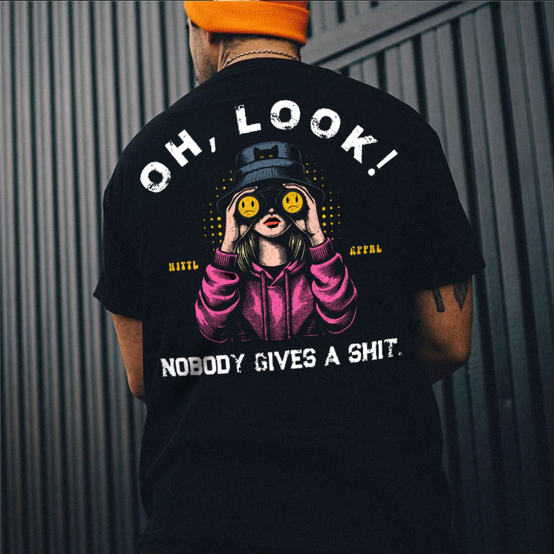 OH LOOK NOBODY GIVES A SHIT Blonde With Telescope Print Men's T-shirt