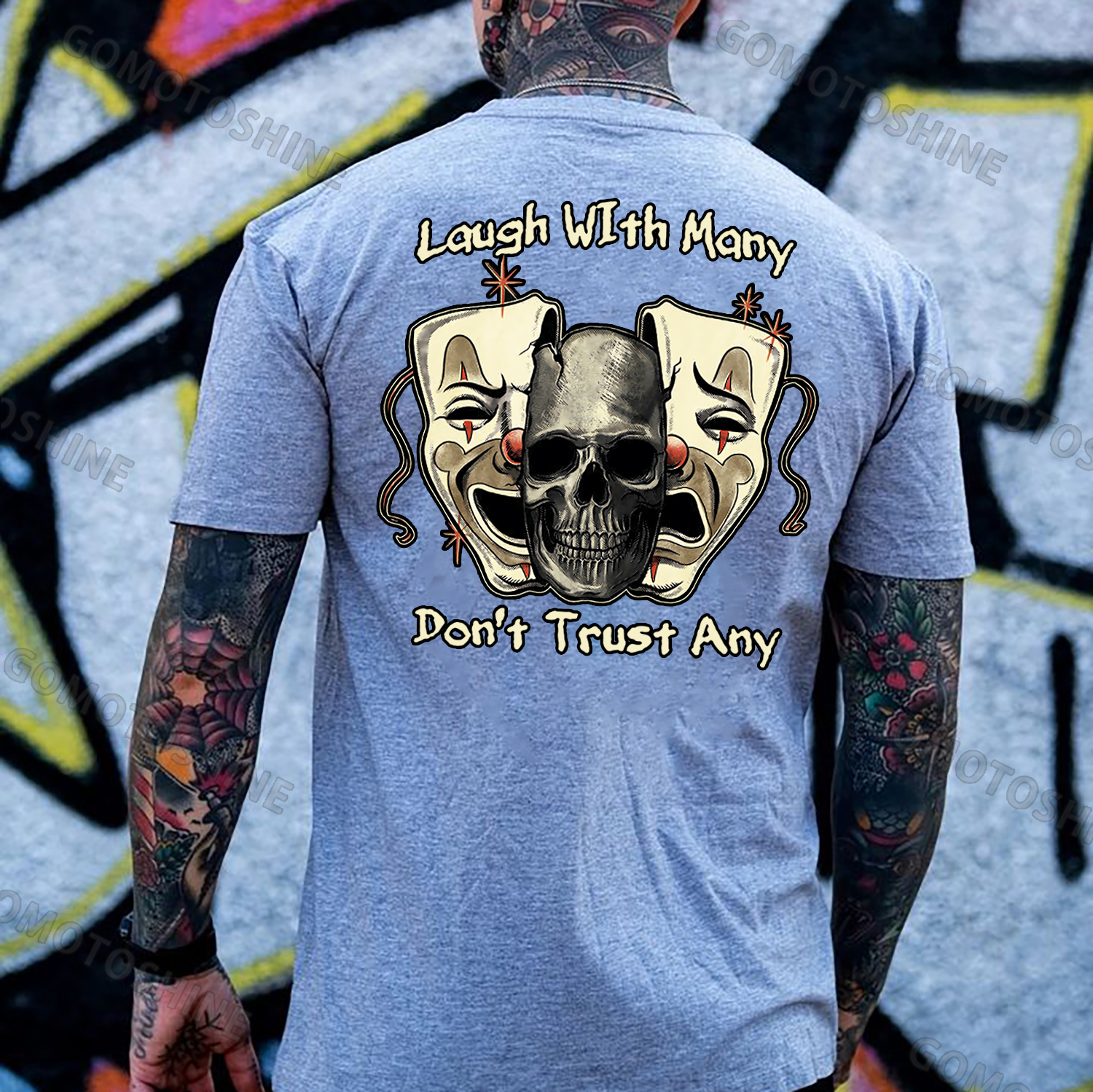 LAUGH WITH MANY DON'T TRUST ANY Mask&Skull Print Men's T-Shirt