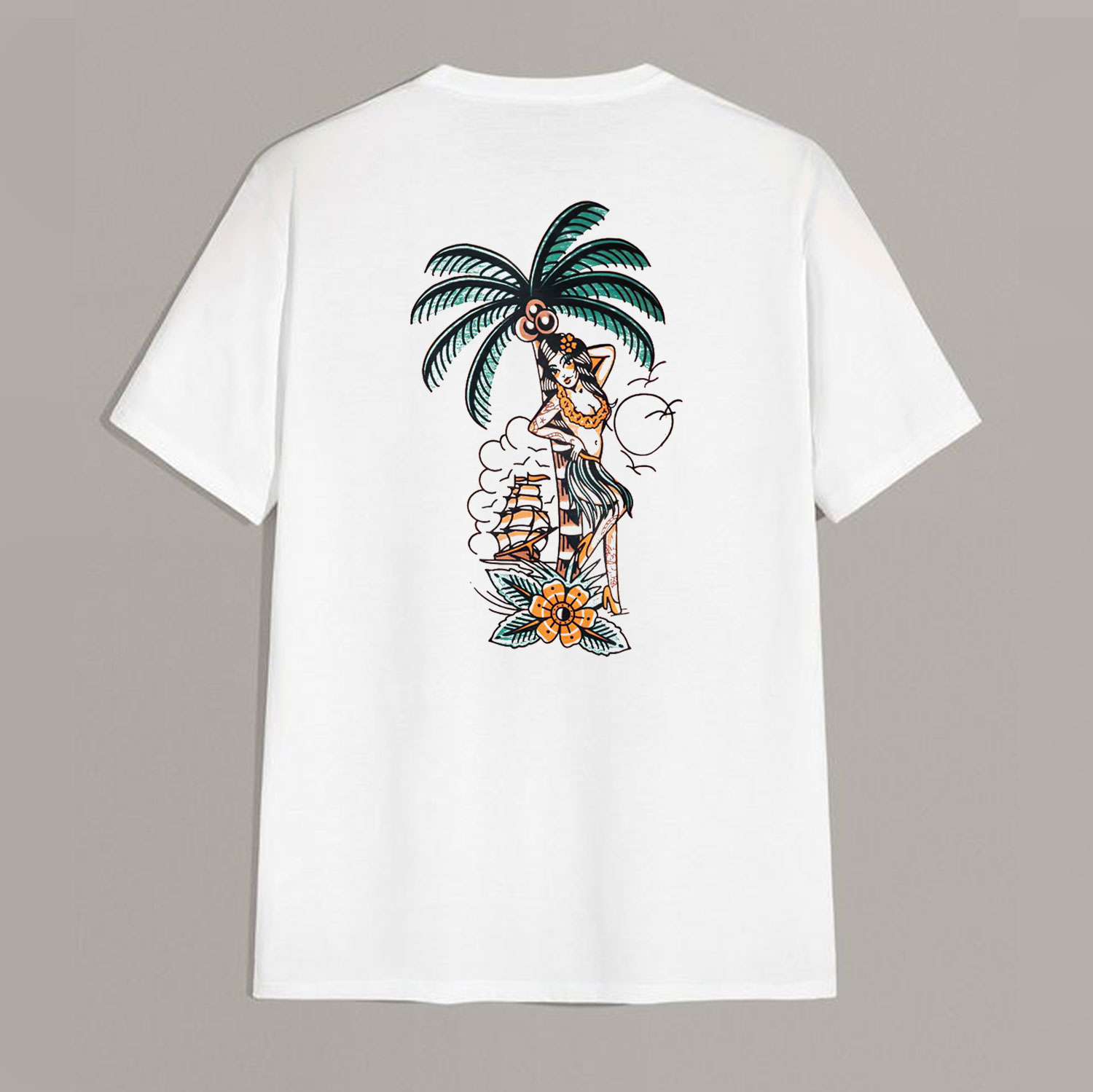 Sexy Beauty on Vacation Flower Graphic White Print T-shirt
