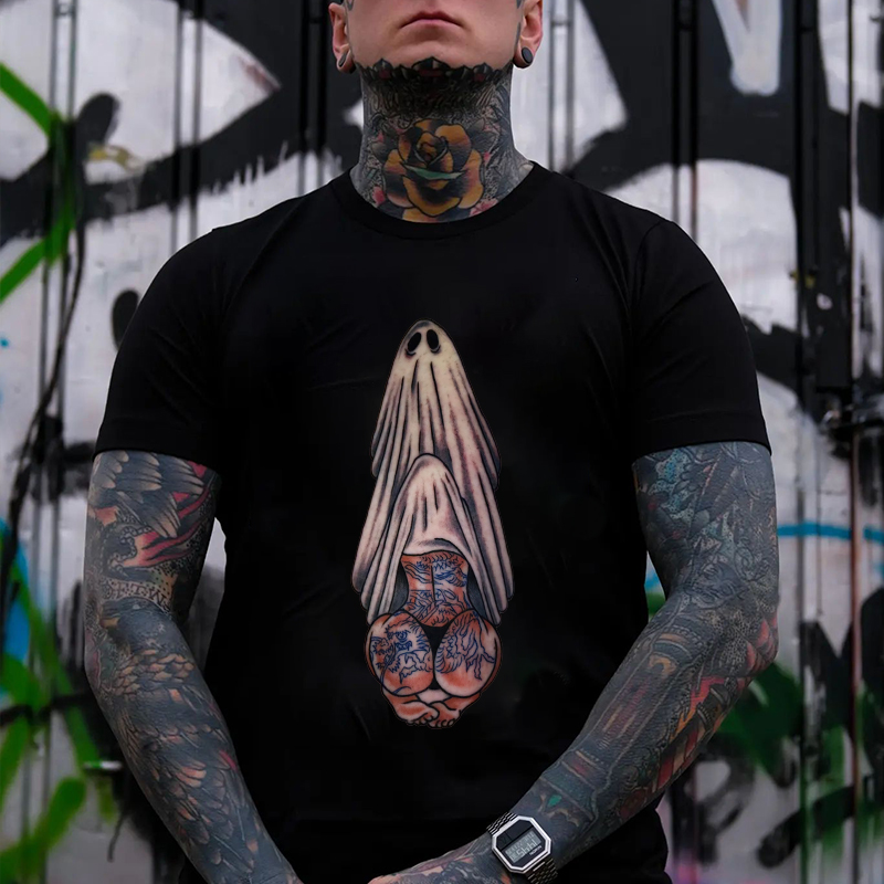 Oral Sex with Tattooed Ghost Dirty Love Black Print T-shirt