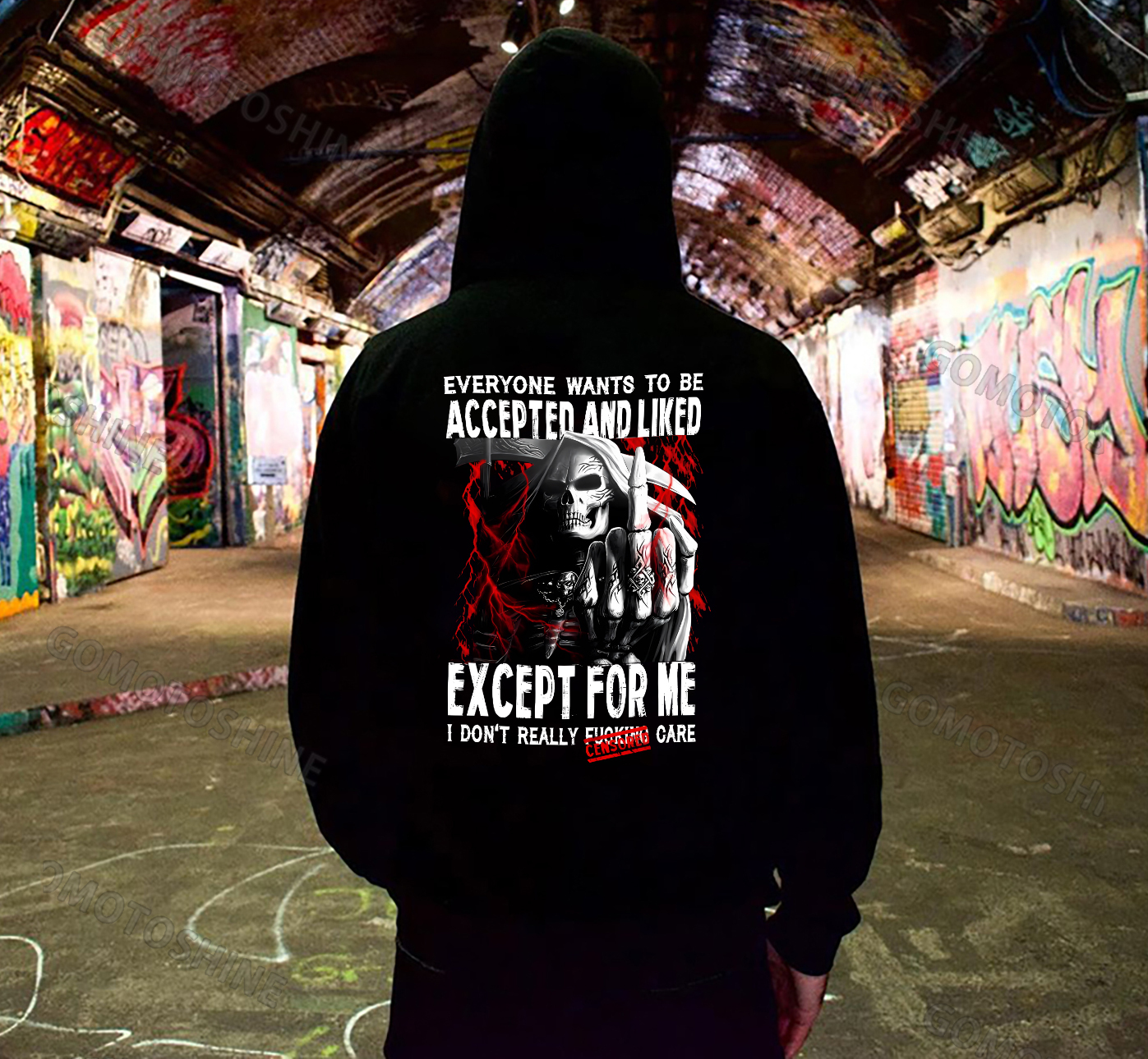 EVERYONE WANTS TO BE ACCEPTED AND LIKED EXCEPT FOR ME Defiant Skeleton Print Men's Hoodie