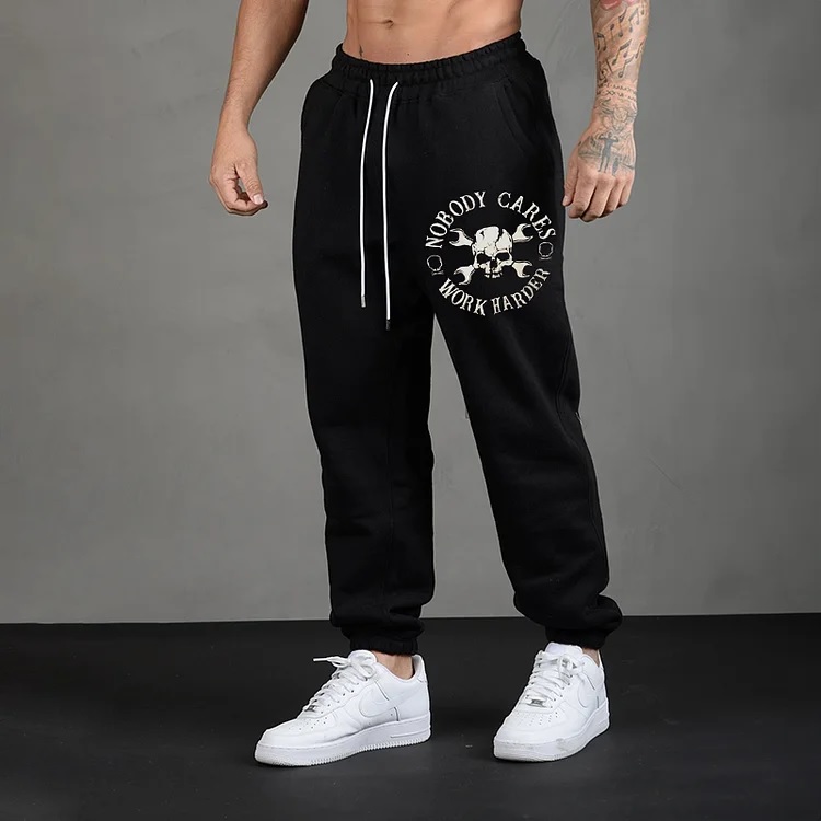 NOBODY CARES WORK HARDER Skull Men's Print Sweatpants