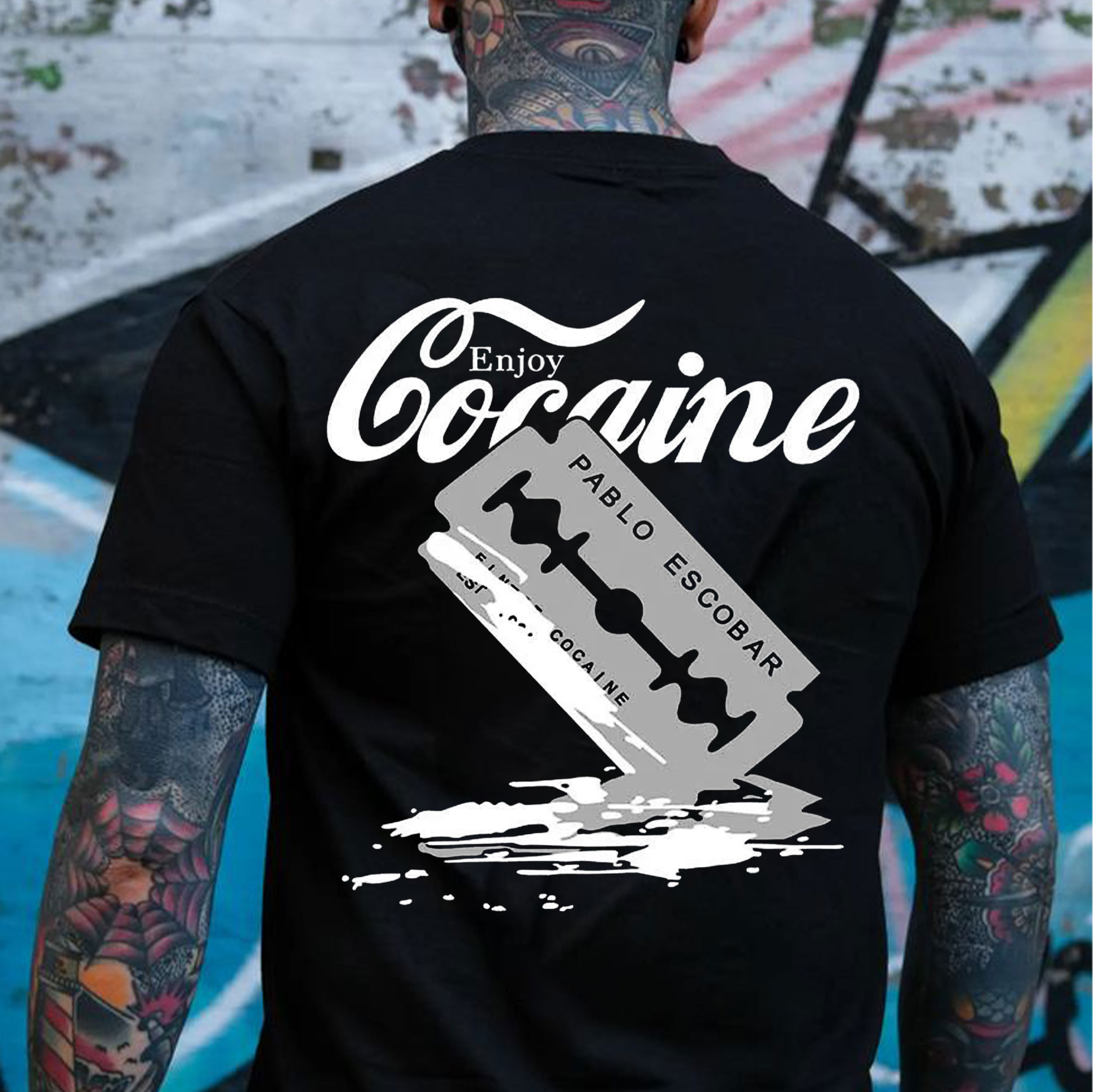 ENJOY COCAINE PABLO ESCOBAR Black Print T-shirt