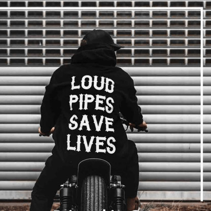 LOUD PIPES SAVE LIVES Letter Monogram Black Print Hoodie