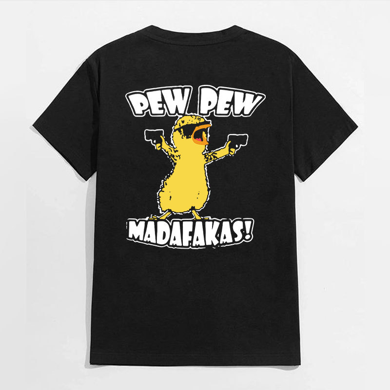 Yellow Duck Carries Pistol Letter Graphic Black Print T-shirt