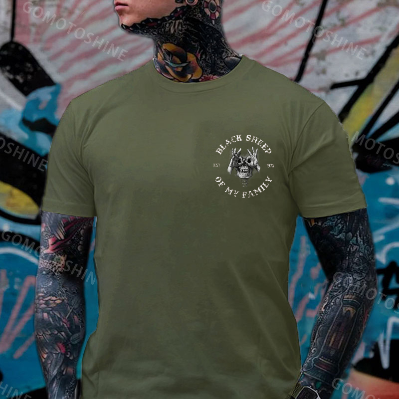 BLACK SHEEP OF MY FAMILY Skull Black Print T-Shirt Image - 9