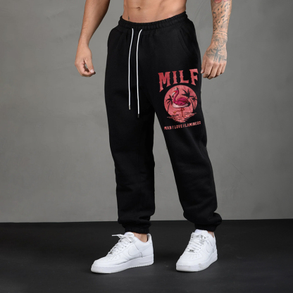 MILF MAN I LOVE FLAMINGOS Men's Print Sweatpants
