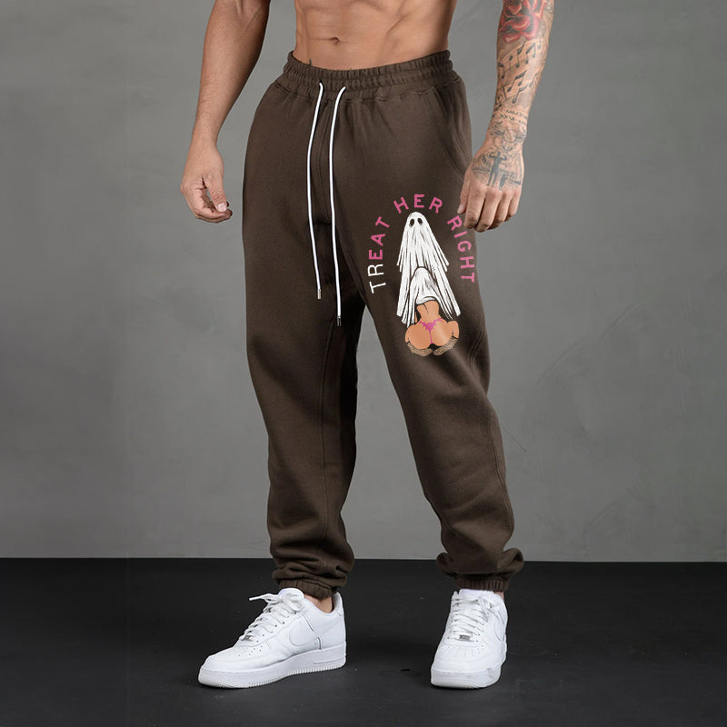 TREAT HER RIGHT Oral Sex with Ghost Men's Print Sweatpants