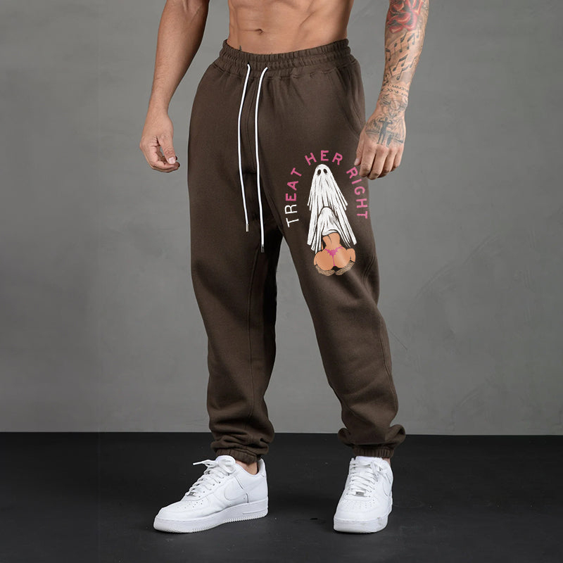 TREAT HER RIGHT Oral Sex with Ghost Men's Print Sweatpants