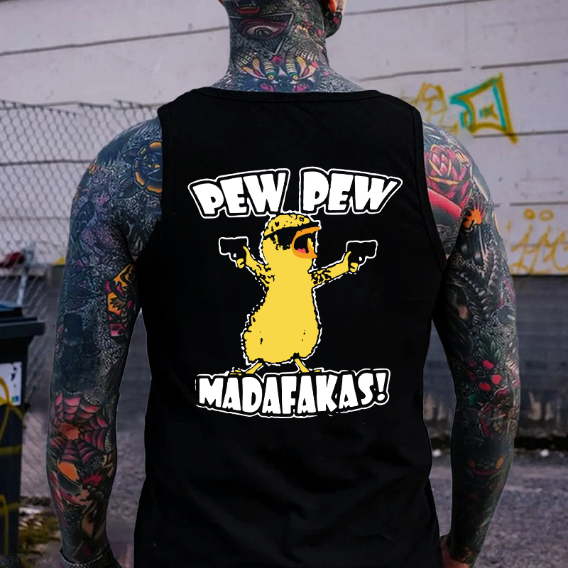 Yellow Duck Carries Pistol Letter Graphic Print Men's Vest