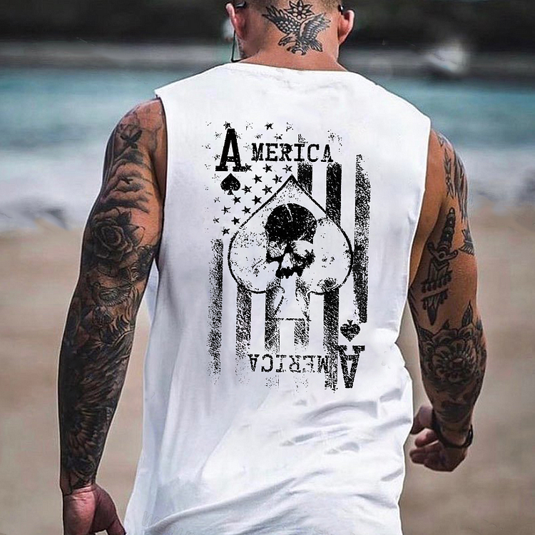AMERICA USA Flag Ace Of Spades Skull Print Men's Vest