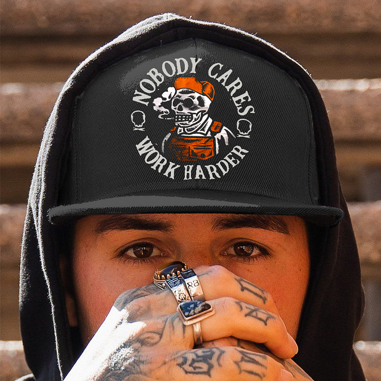 NOBODY CARES WORK HARDER Smoking Skeleton Fashion Cap