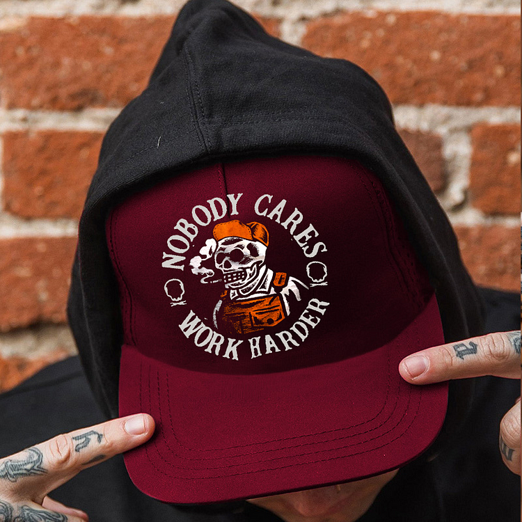 NOBODY CARES WORK HARDER Smoking Skeleton Fashion Cap
