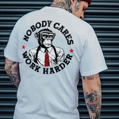 NOBODY CARES WORK HARDER Suit Monkey Print Men's T-shirt
