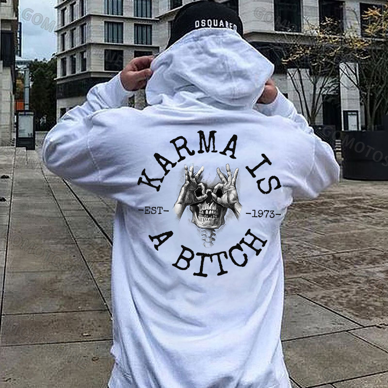 KARMA IS A BITCH Skull With OK Print Men's Hoodie