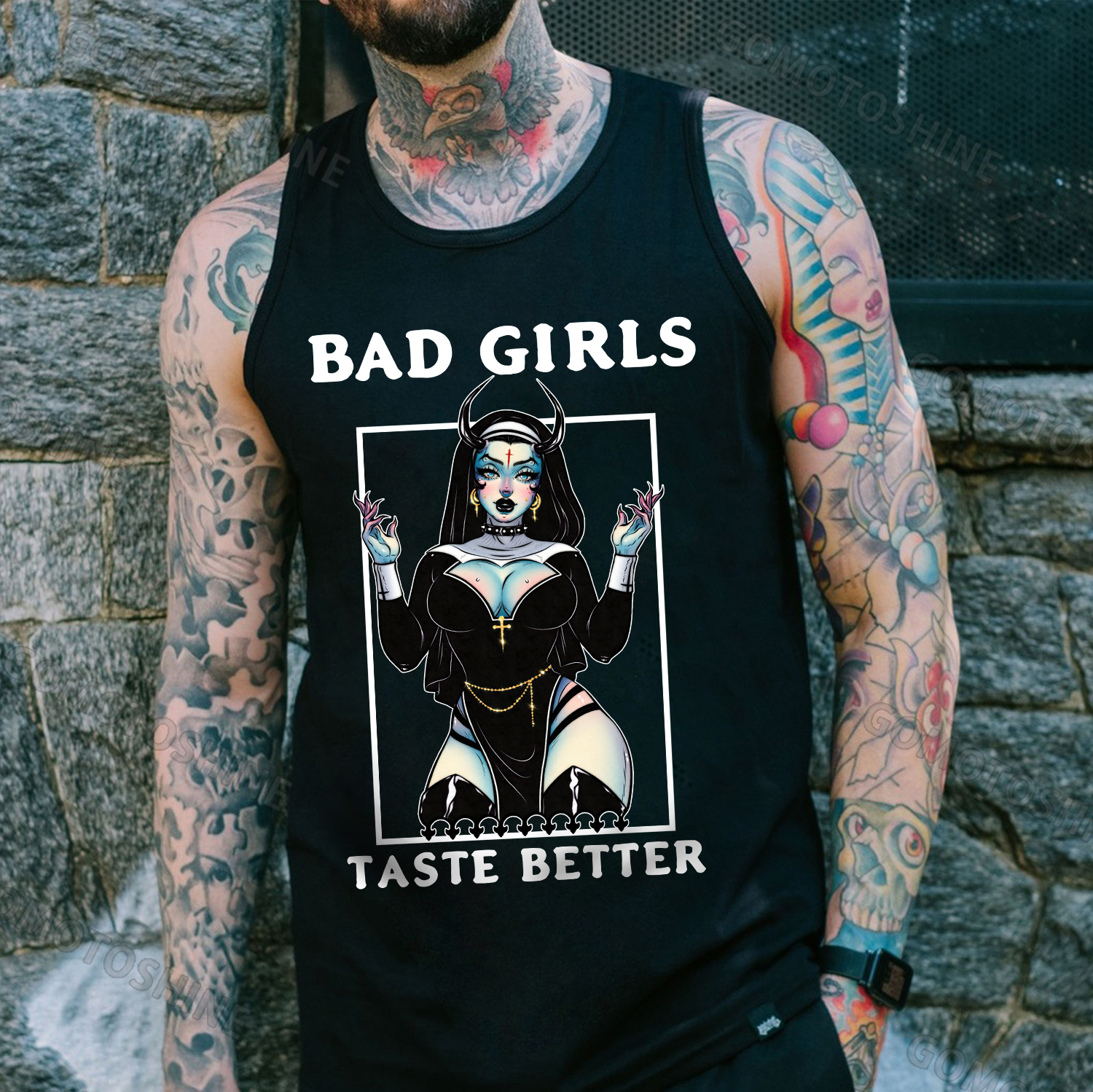 BAD GIRLS TASTE BETTER Sexy Devil Nun Print Men's Vest