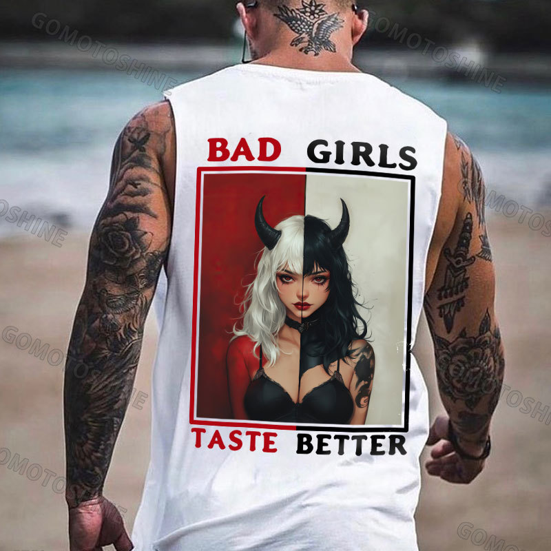 BAD GIRLS TASTE BETTER Black&White Devil Girl Print Men's Vest