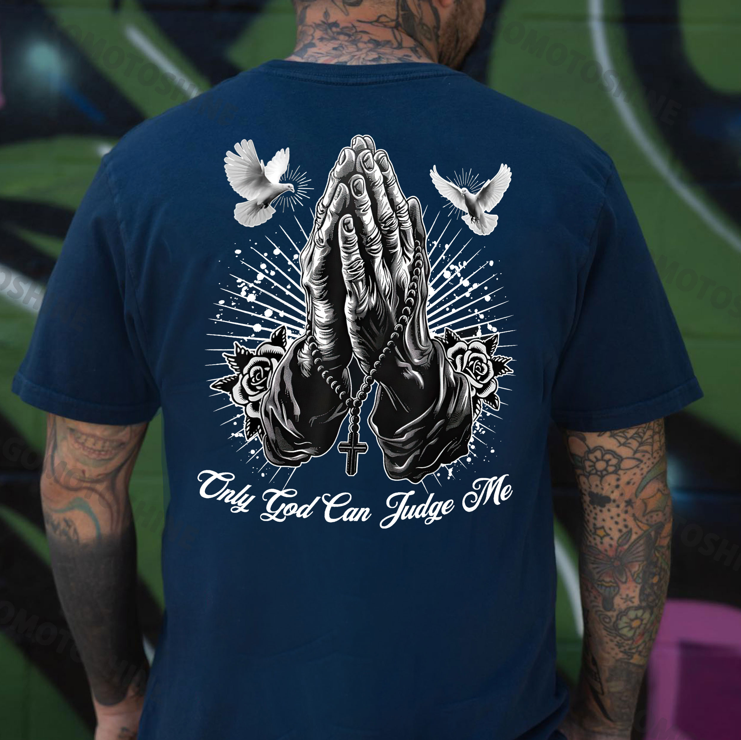 ONLY GOD CAN JUDGE ME Praying Gesture&Pigeon Print Men's T-Shirt