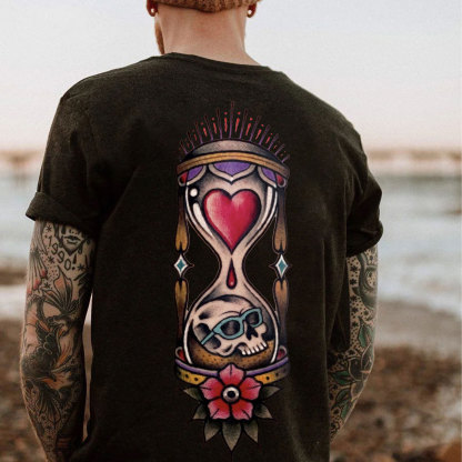 Skulls on the Gourd Shaped Old School Style Black Print T-Shirt