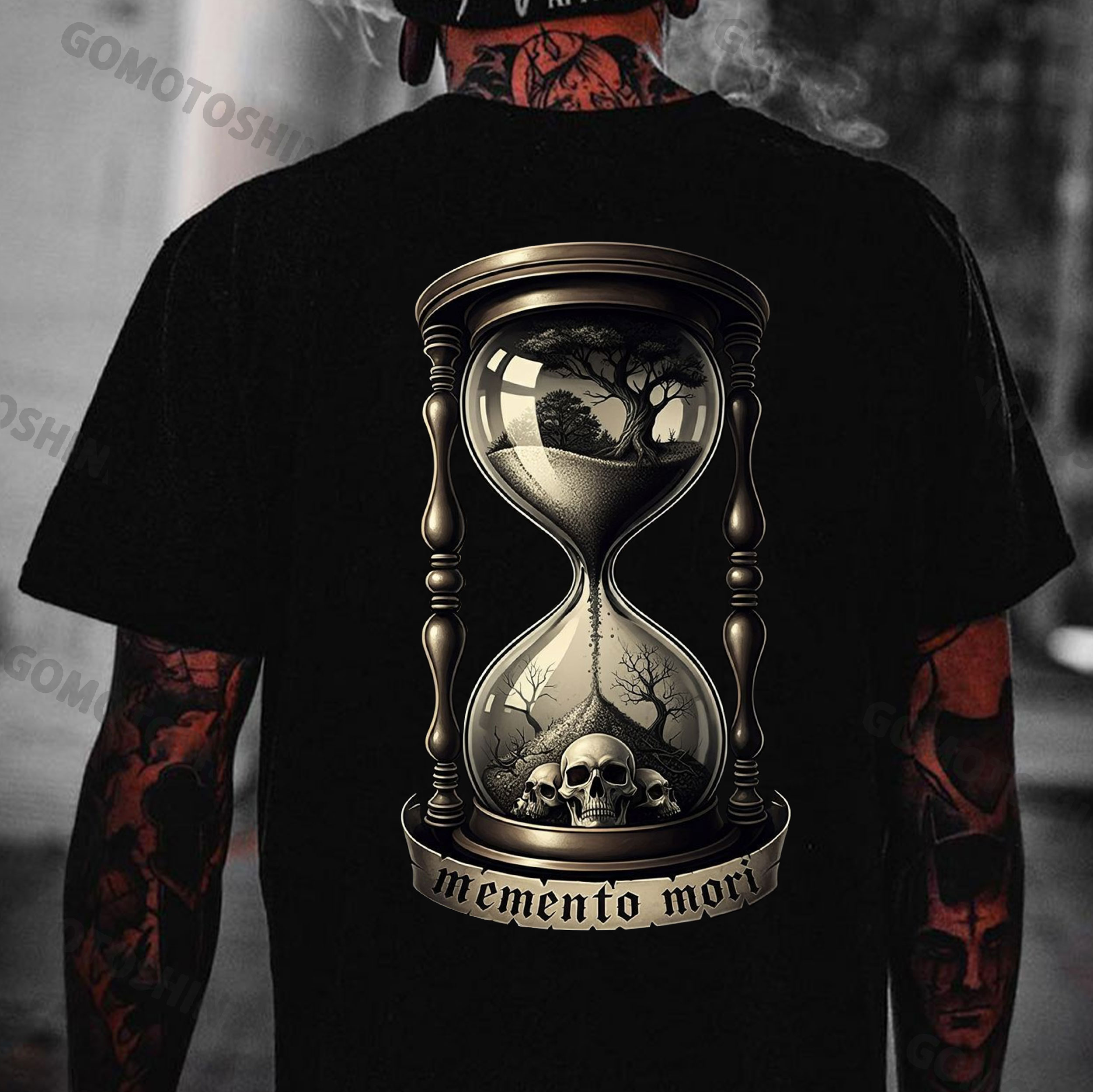 MEMENTO MORI Skull Hourglass Print Men's T-Shirt