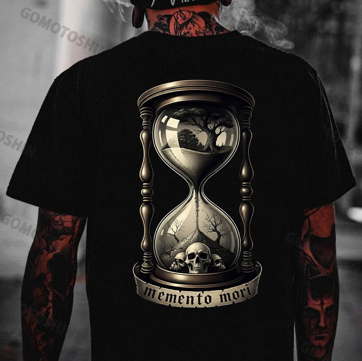 MEMENTO MORI Skull Hourglass Print Men's T-Shirt