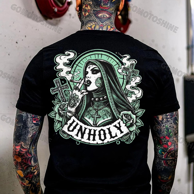 UNHOLY Smoking Nun Print Men's T-Shirt