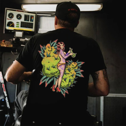 Tattooed Lady in the Plants Black Print T-Shirt
