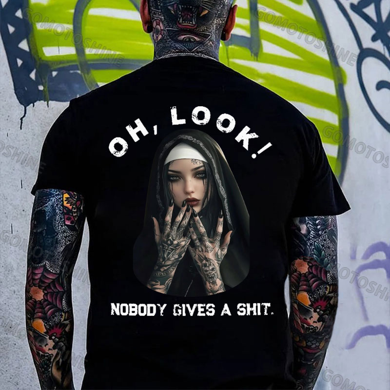 OH LOOK NOBODY GIVES A SHIT Tattooed Nun Print Men's T-Shirt