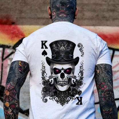 POKER K Spades Skull Print Men's T-Shirt