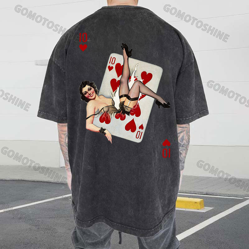 Poker 10 Sexy Lady Men's Washed T-shirt