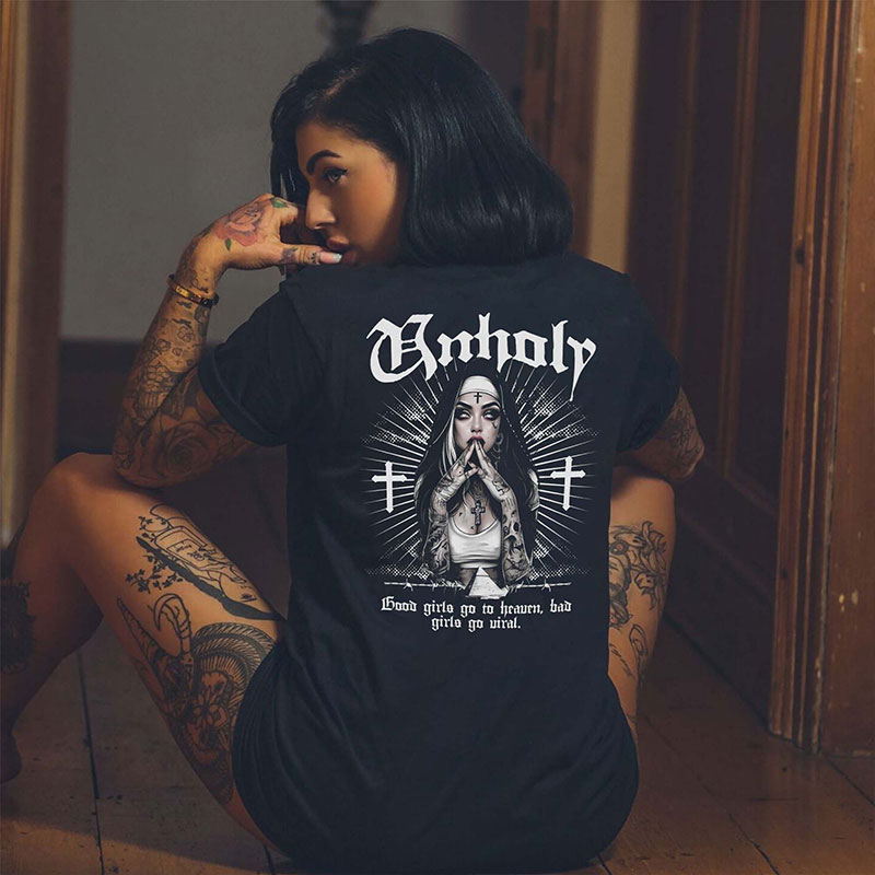 UNHOLY Tattooed Nun Print Women's T-shirt