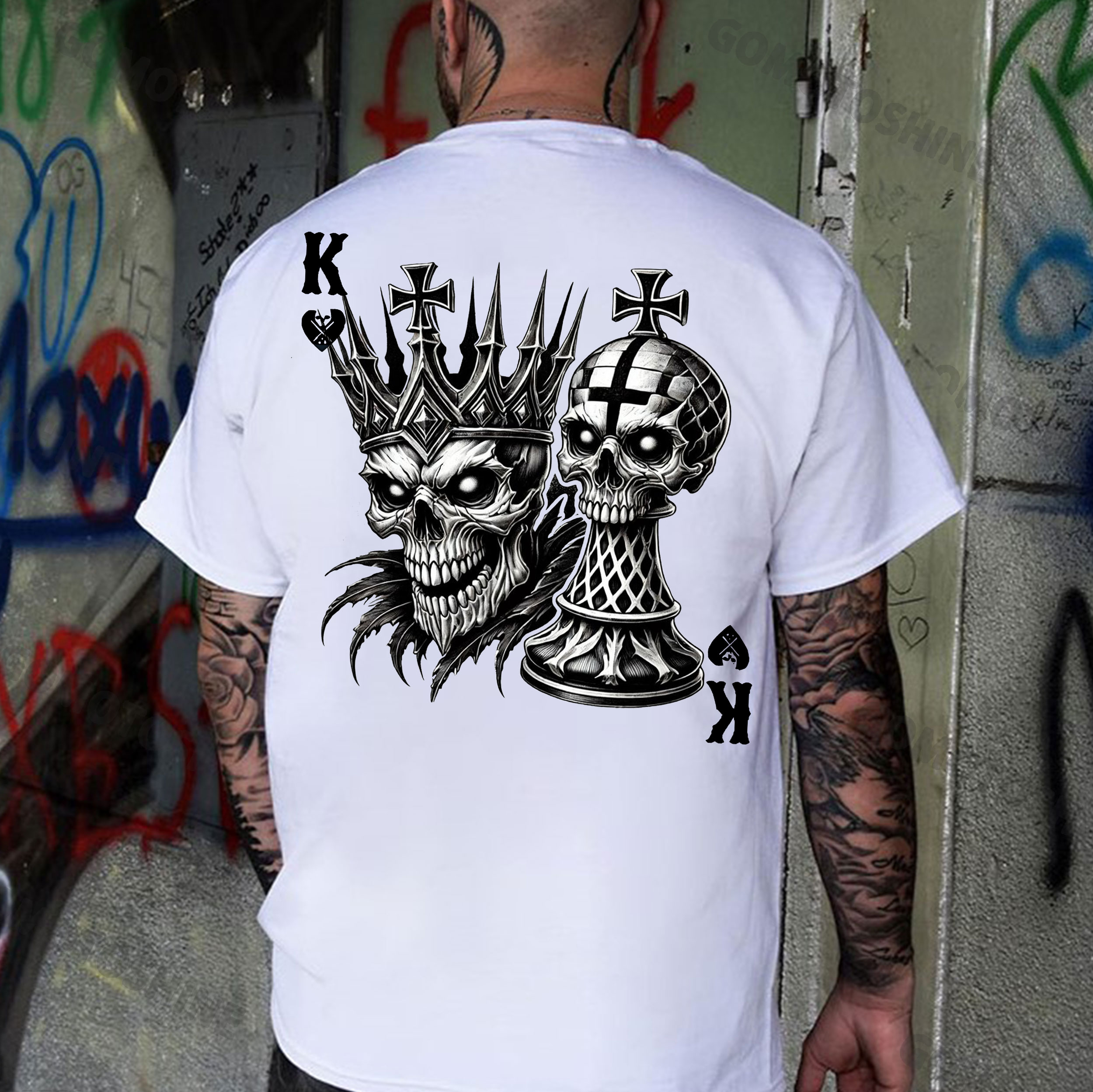 POKER K King Skull Chess Piece Print Men's T-Shirt