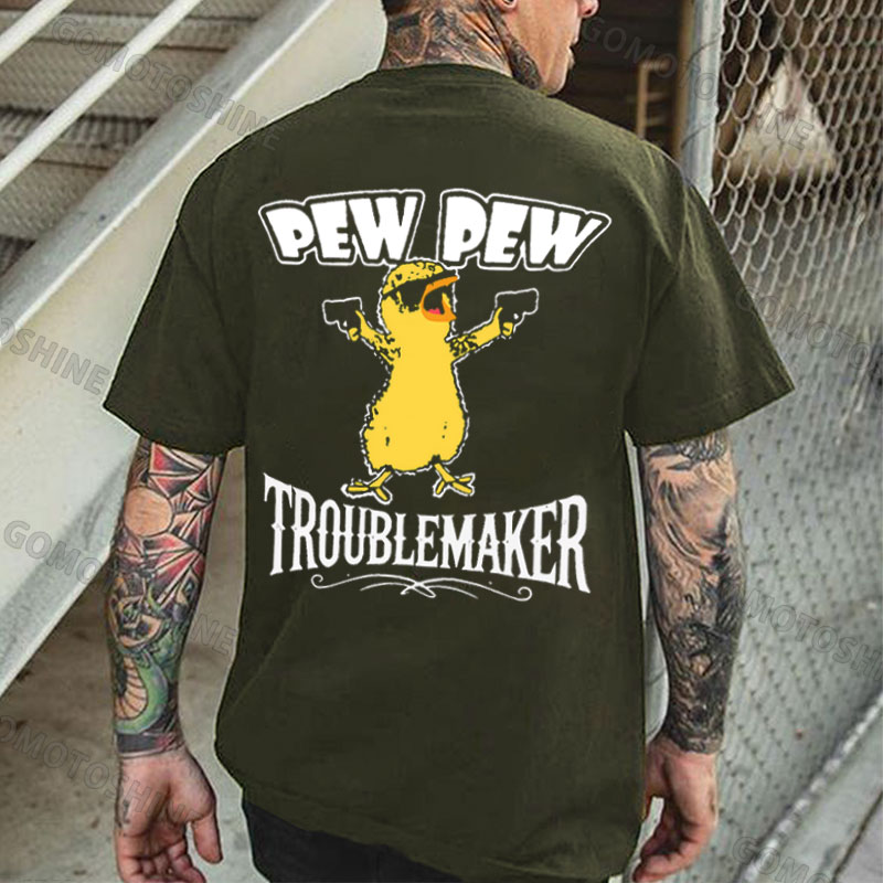 PEW PEW TROUBLE MAKER Yellow Duck Print Men's T-Shirt