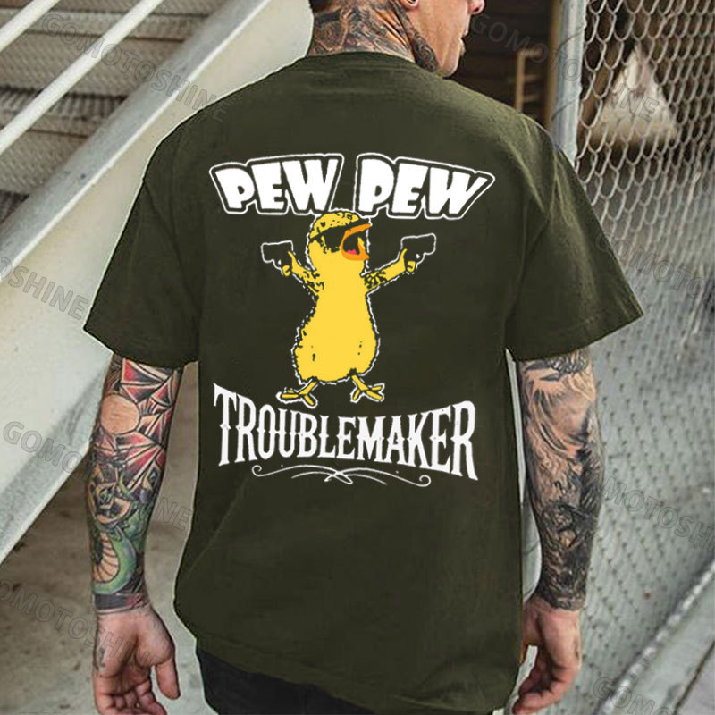 PEW PEW TROUBLE MAKER Yellow Duck Print Men's T-Shirt