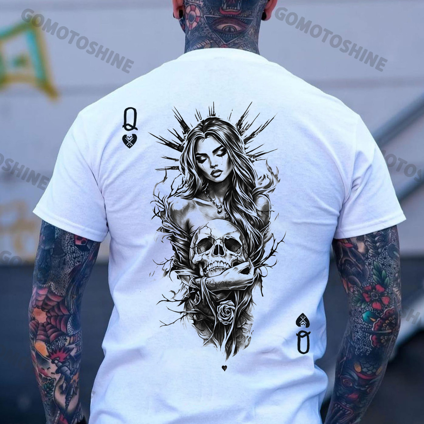 POKER Q Gloomy Queen & Skull Print Men's T-Shirt
