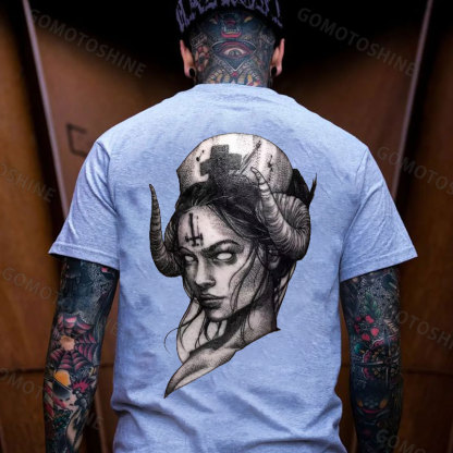 Gothic Nurses Carved with Crucifixes Graphic Casual Black Print T-Shirt