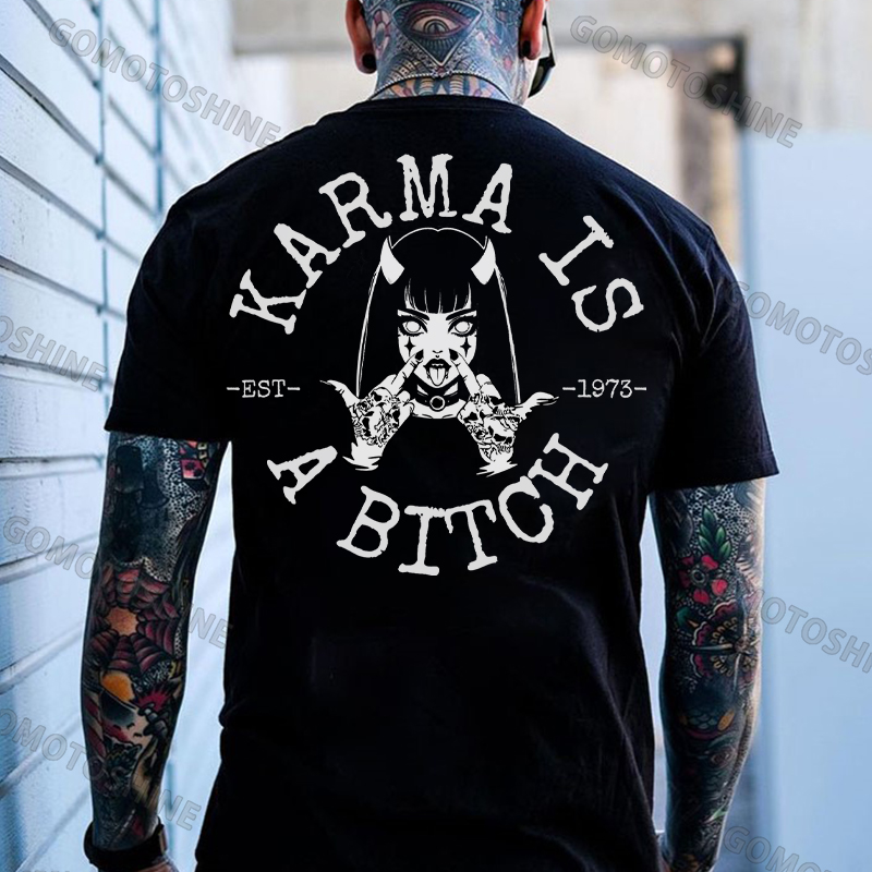 KARMA IS A BITCH Defiant Devil Girl Print Men's T-Shirt