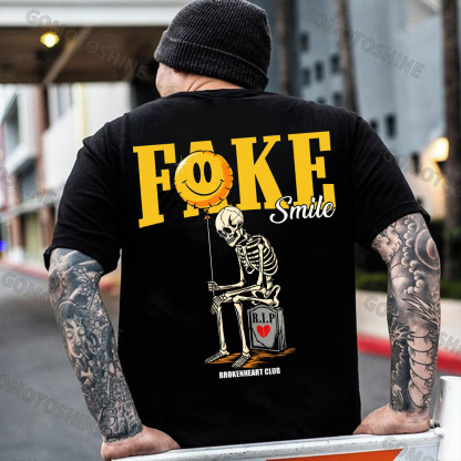 FAKE SMILE Gloomy Skeleton&Emoji Balloon Print Men's T-Shirt