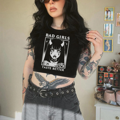 BAD GIRLS TASTE BETTER Devil Girl Print Women's Cropped T-shirt