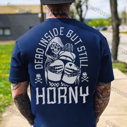 DEAD INSIDE BUT STILL HORNY Skeleton&Sexy Lady Print Men's T-Shirt
