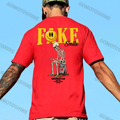 FAKE SMILE Gloomy Skeleton&Emoji Balloon Print Men's T-Shirt