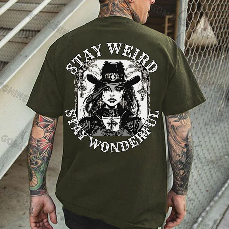 STAY WEIRD STAY WONDERFUL Crucifix Sexy Witch Print Men's T-Shirt