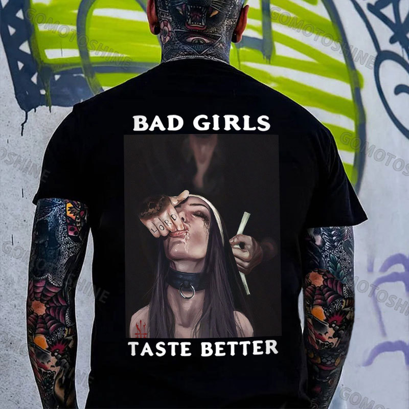 BAD GIRLS TASTE BETTER Sucking Finger Nun Print Men's T-Shirt